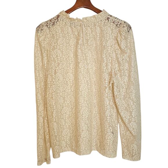 Loft Outlet by Ann Taylor Ivory & Gold Lace Long Sleeve  Blouse w/ Ruffle Collar - Picture 2 of 6